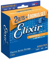 Elixir 16542 Nanoweb Electric Guitar Light 3 Pack (10-46)