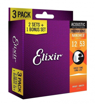 Elixir 16539 NANOWEB Coating Light 12-53 3-PACK